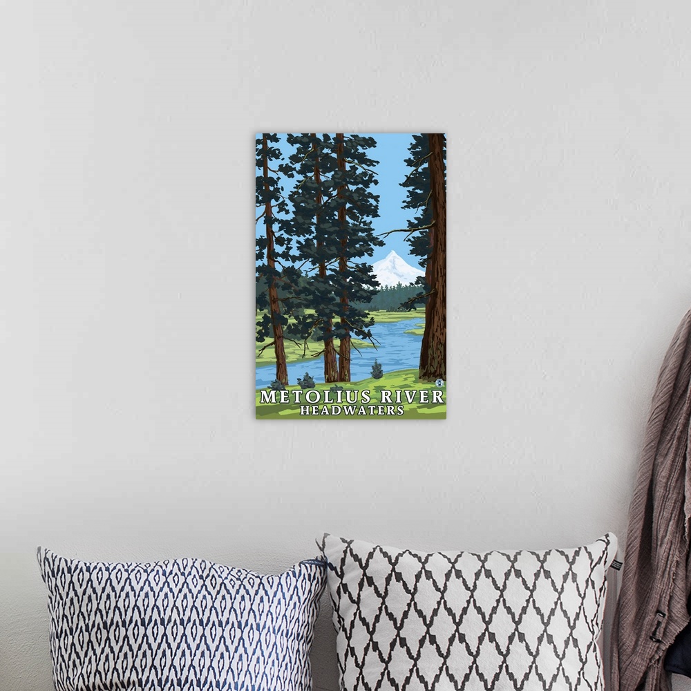 A bohemian room featuring Metolius River Headwaters, Oregon: Retro Travel Poster