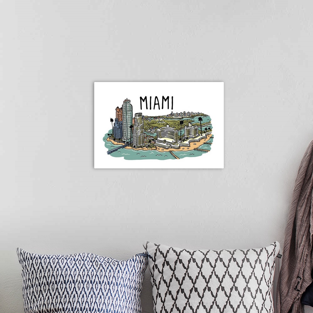 A bohemian room featuring Miami, Florida - Line Drawing