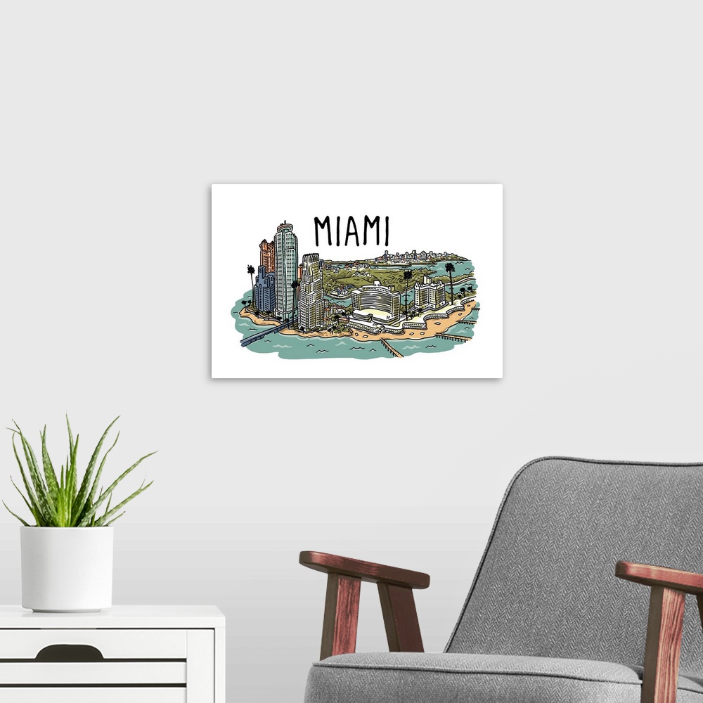 A modern room featuring Miami, Florida - Line Drawing