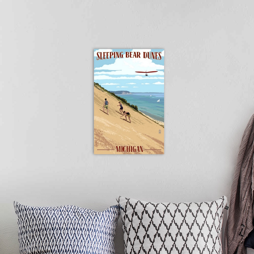 A bohemian room featuring Michigan - Sleeping Bear Dunes: Retro Travel Poster