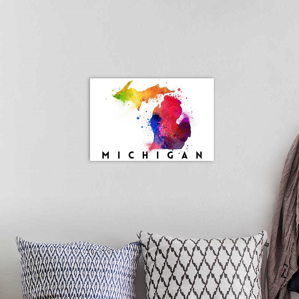 A bohemian room featuring Michigan - State Abstract Watercolor