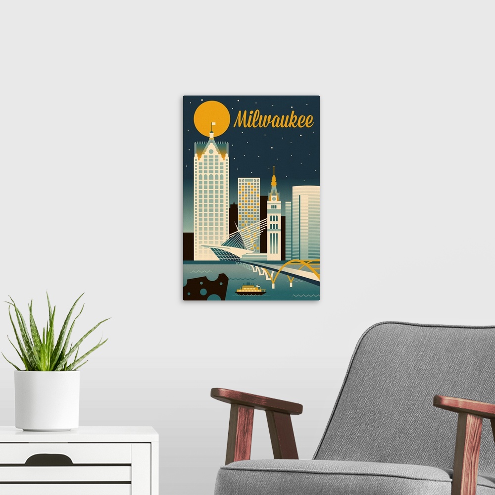 A modern room featuring Milwaukee, Wisconsin - Retro Skyline Classic Series
