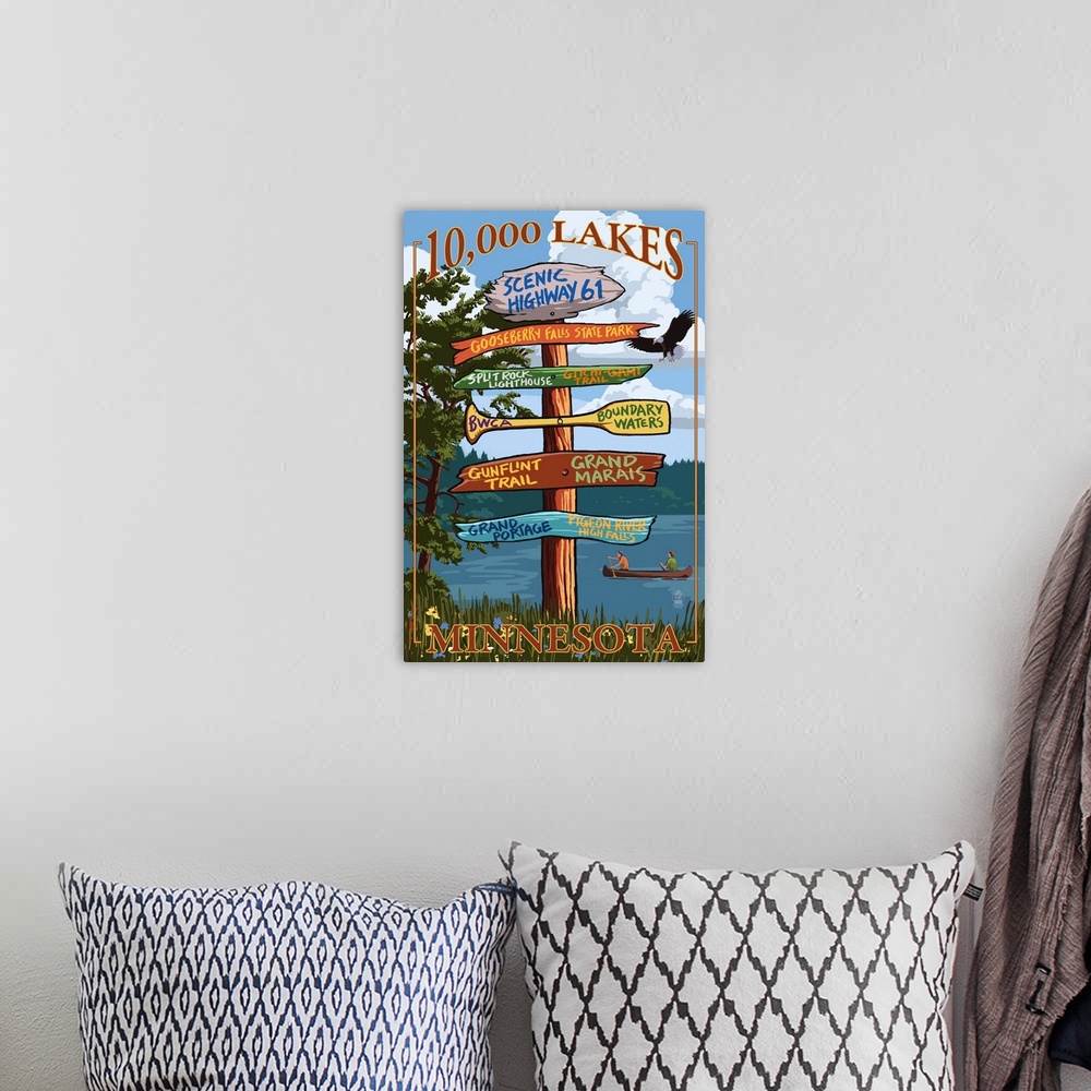 A bohemian room featuring Minnesota - 10,000 Lakes - Destinations Sign
