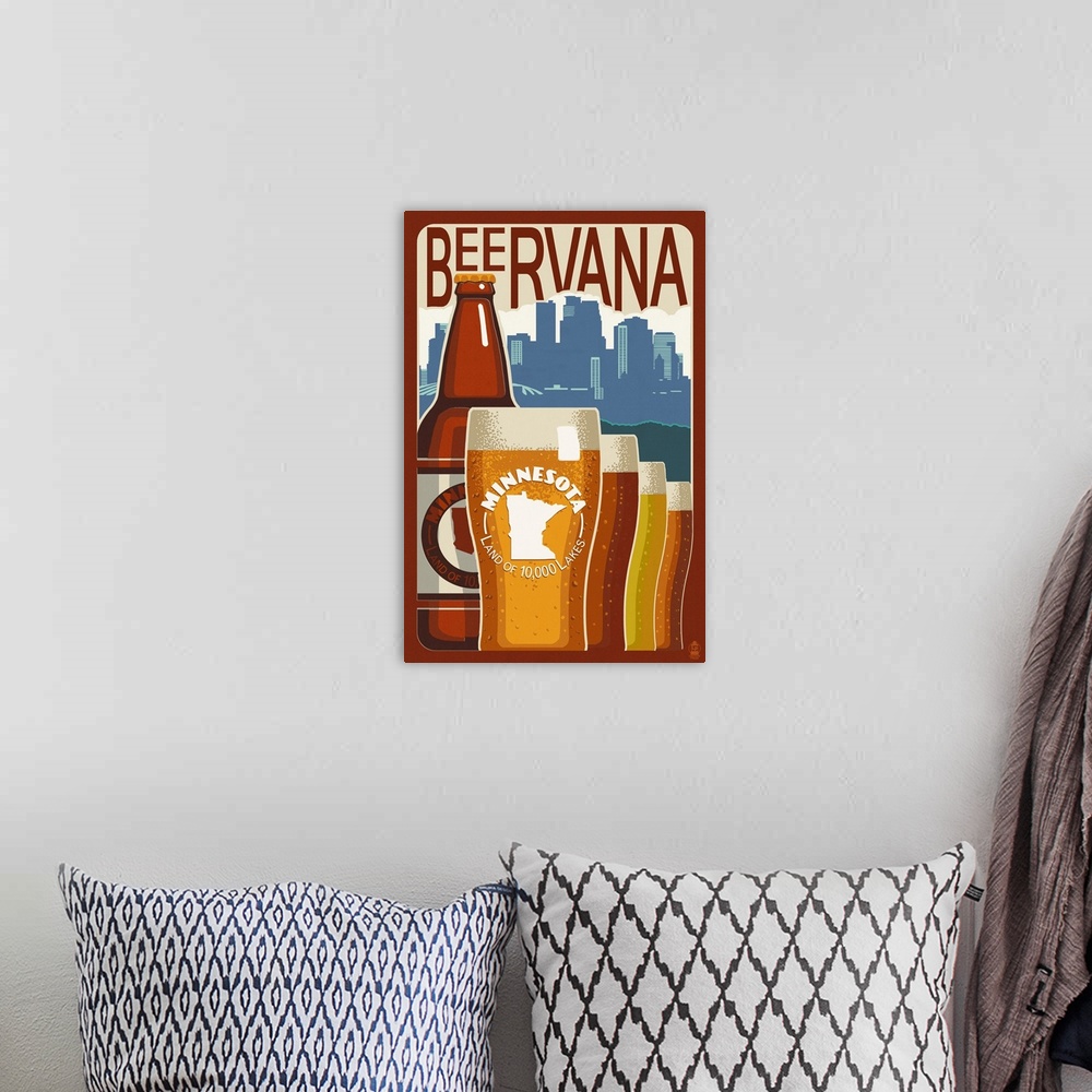 A bohemian room featuring Minnesota - Beervana Vintage Sign: Retro Travel Poster