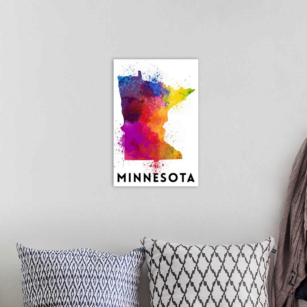 A bohemian room featuring Minnesota - State Abstract Watercolor