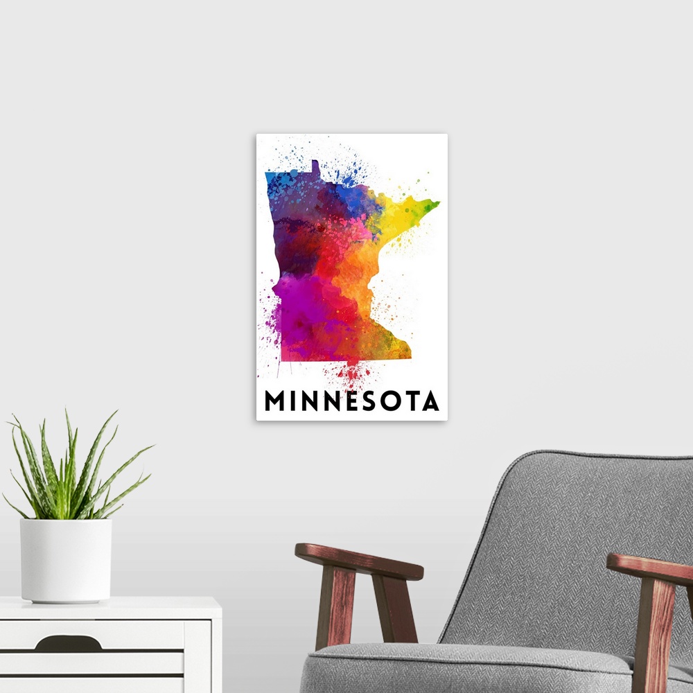 A modern room featuring Minnesota - State Abstract Watercolor