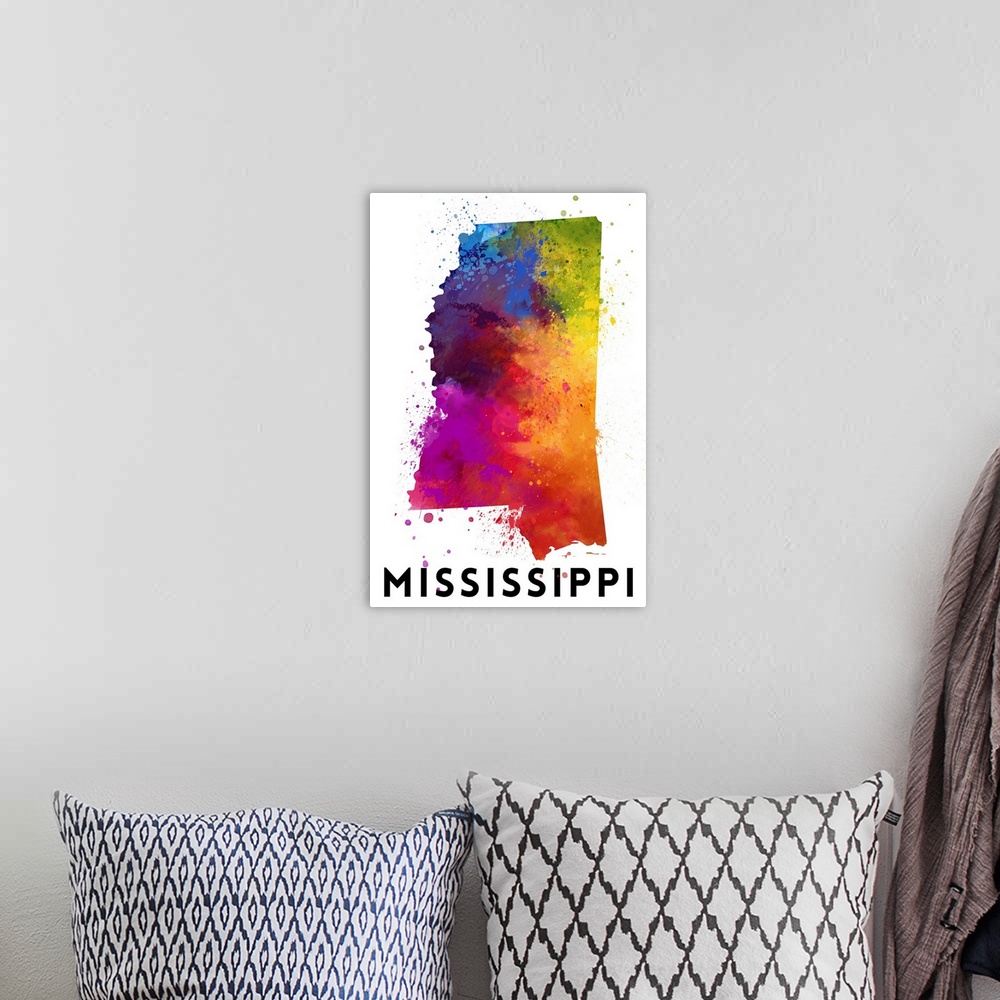 A bohemian room featuring Mississippi - State Abstract Watercolor