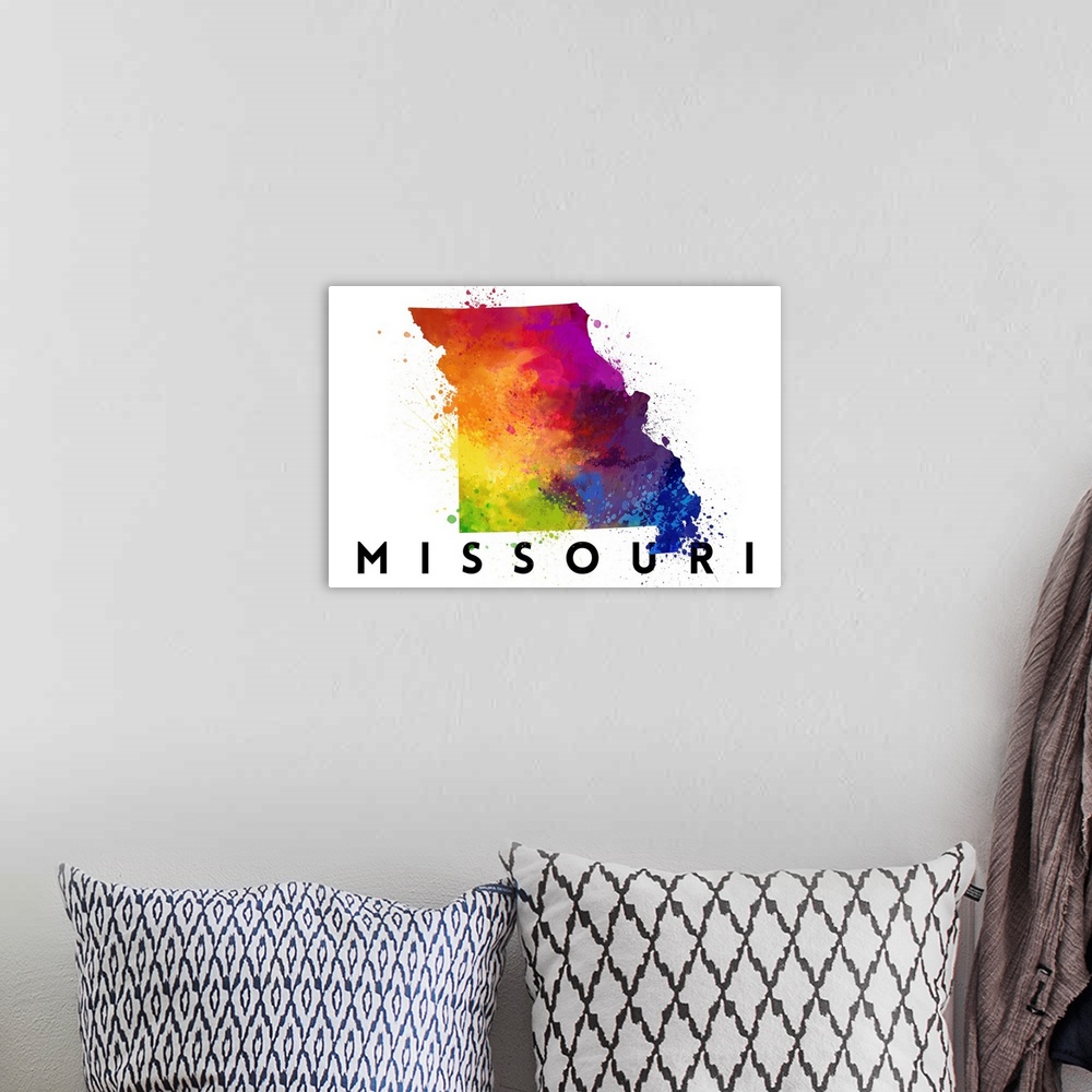 A bohemian room featuring Missouri - State Abstract Watercolor