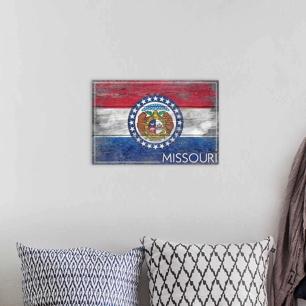 A bohemian room featuring Missouri State Flag, Barnwood Painting