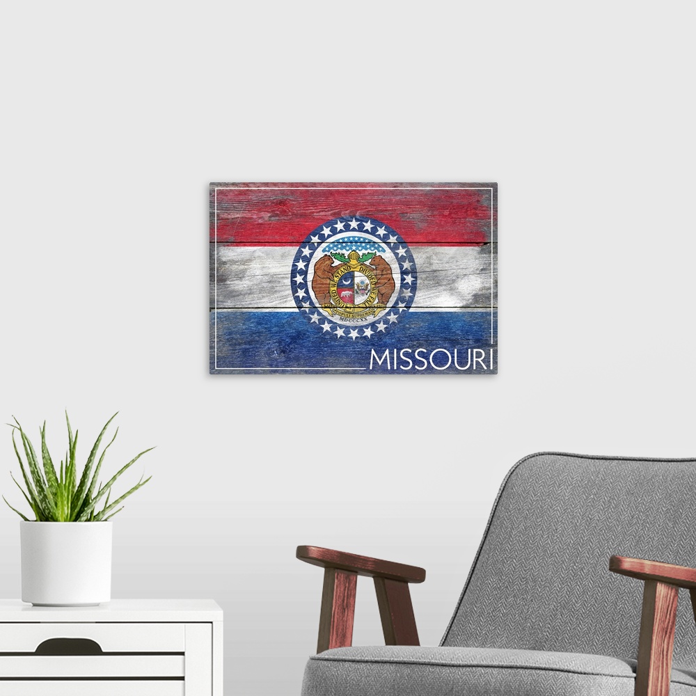 A modern room featuring Missouri State Flag, Barnwood Painting
