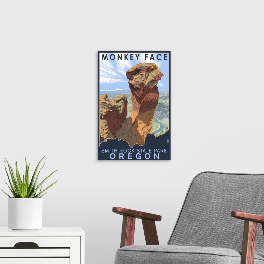 A modern room featuring Monkey Face - Smith Rock State Park, Oregon: Retro Travel Poster