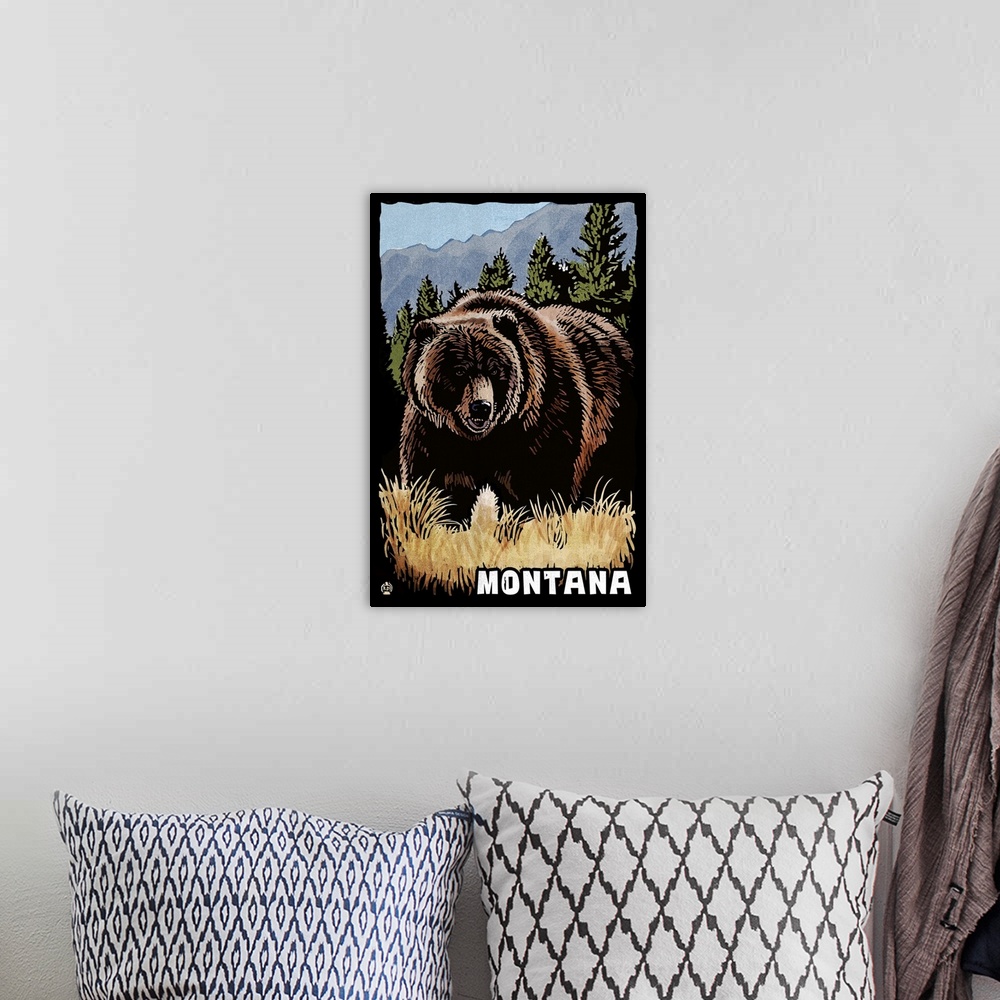 A bohemian room featuring Montana, Grizzly Bear, Scratchboard