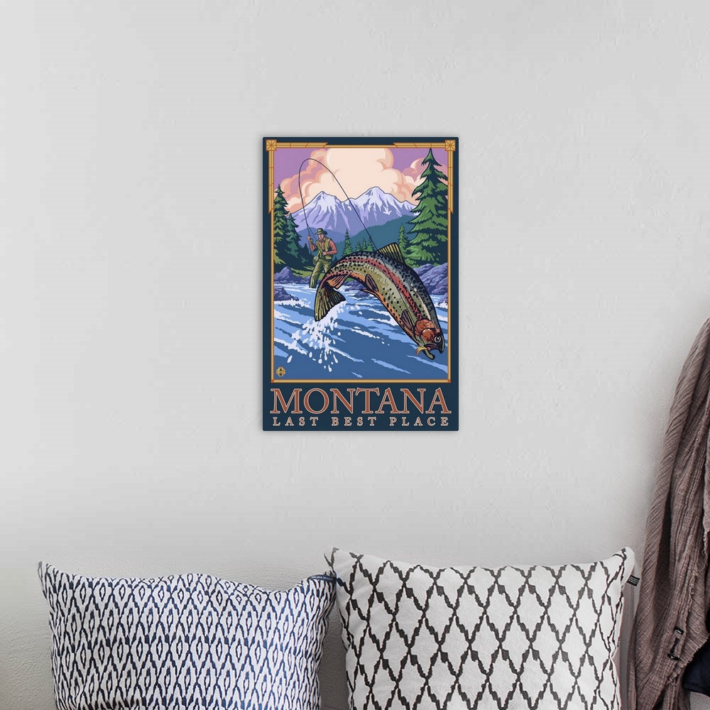 A bohemian room featuring Montana, Last Best Place - Angler: Retro Travel Poster