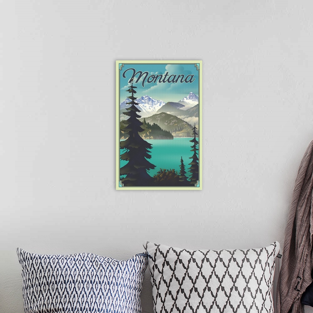 A bohemian room featuring Montana - Lithograph National Park Series