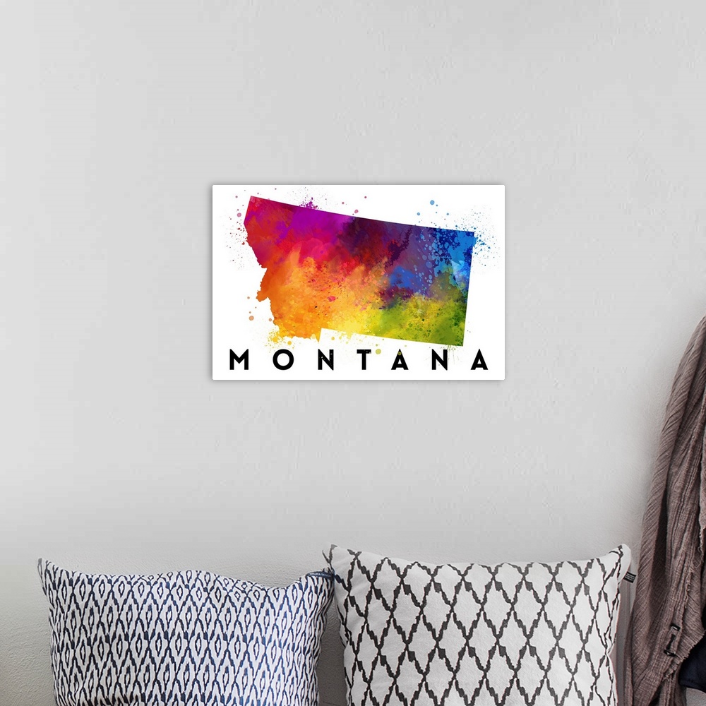 A bohemian room featuring Montana - State Abstract Watercolor