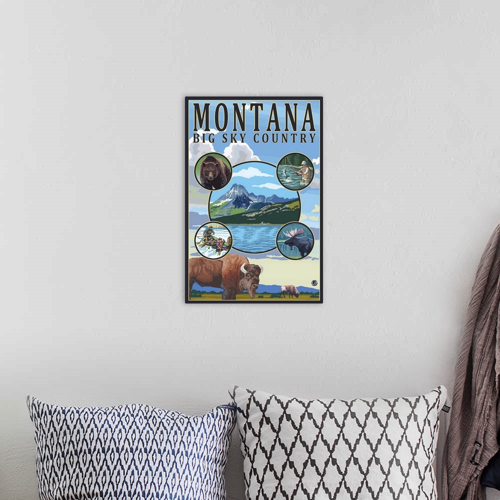 A bohemian room featuring Montana State Scenes: Retro Travel Poster