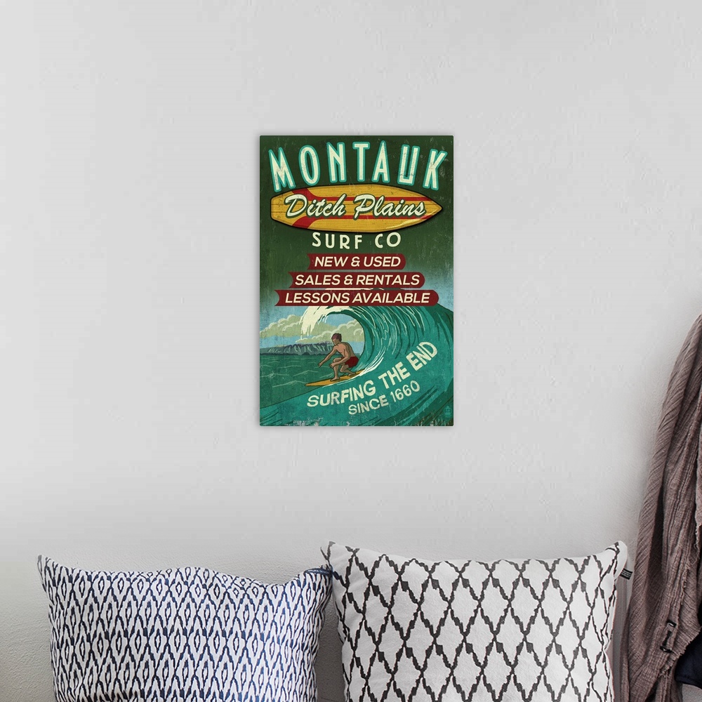 A bohemian room featuring Montauk - Surf Shop Vintage Sign