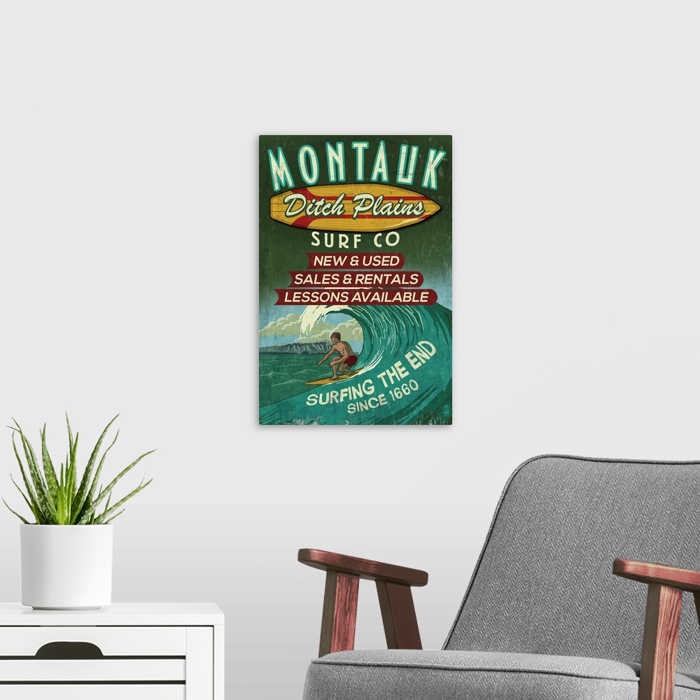 A modern room featuring Montauk - Surf Shop Vintage Sign