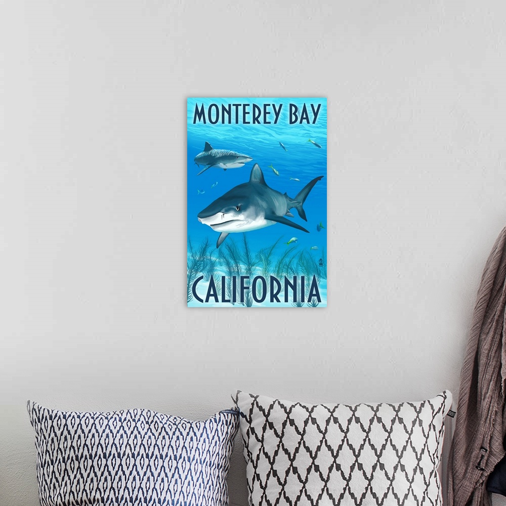 A bohemian room featuring Monterey Bay, California, Tiger Sharks