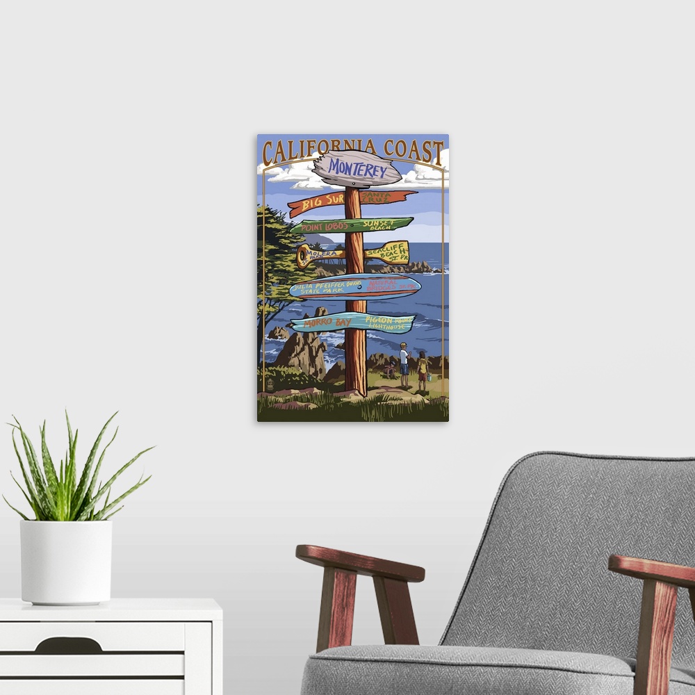 A modern room featuring Monterey, California - Destination Sign: Retro Travel Poster