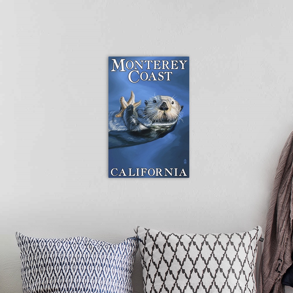 A bohemian room featuring Monterey Coast, California - Sea Otter: Retro Travel Poster