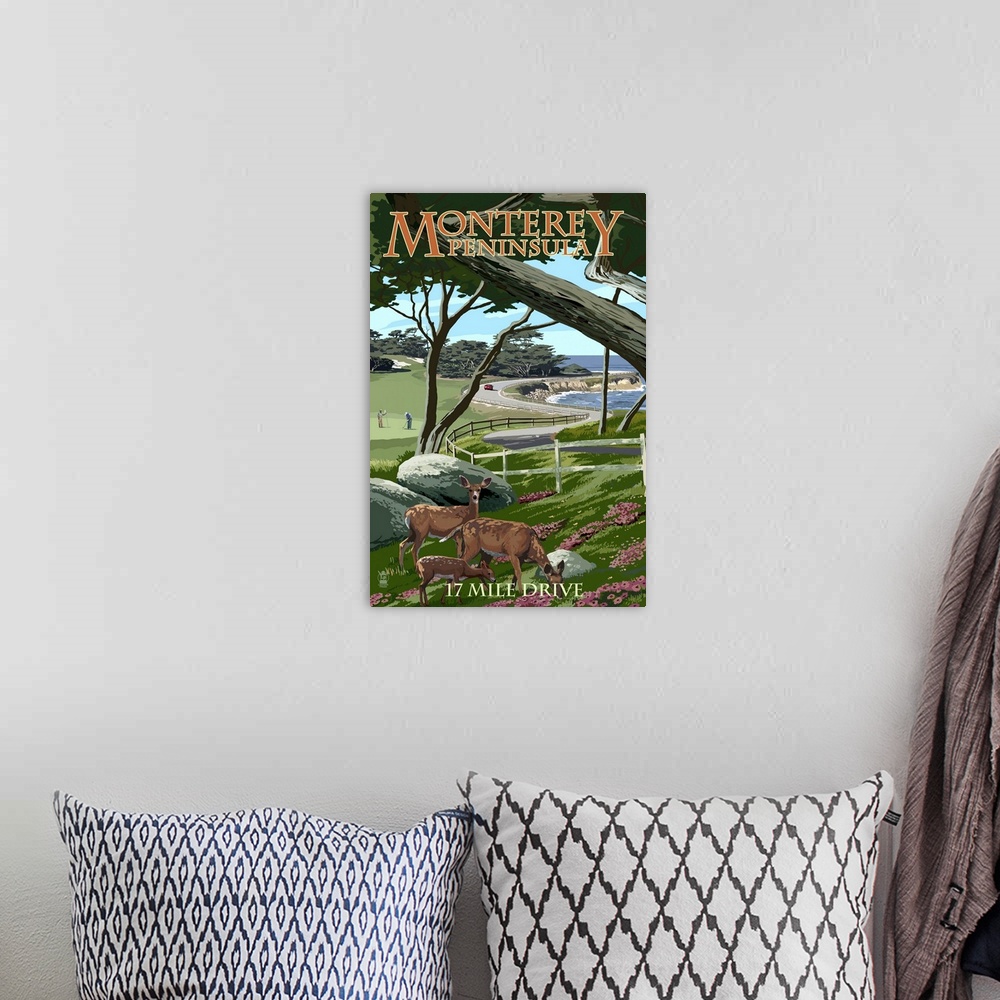 A bohemian room featuring Monterey Peninsula, California - 17 Mile Drive: Retro Travel Poster