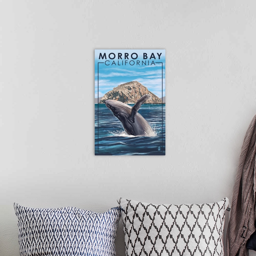 A bohemian room featuring Morro Bay, CA - Humpback Whale: Retro Travel Poster