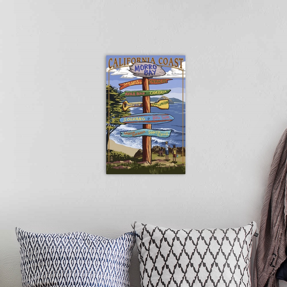 A bohemian room featuring Morro Bay, California, Destination Sign
