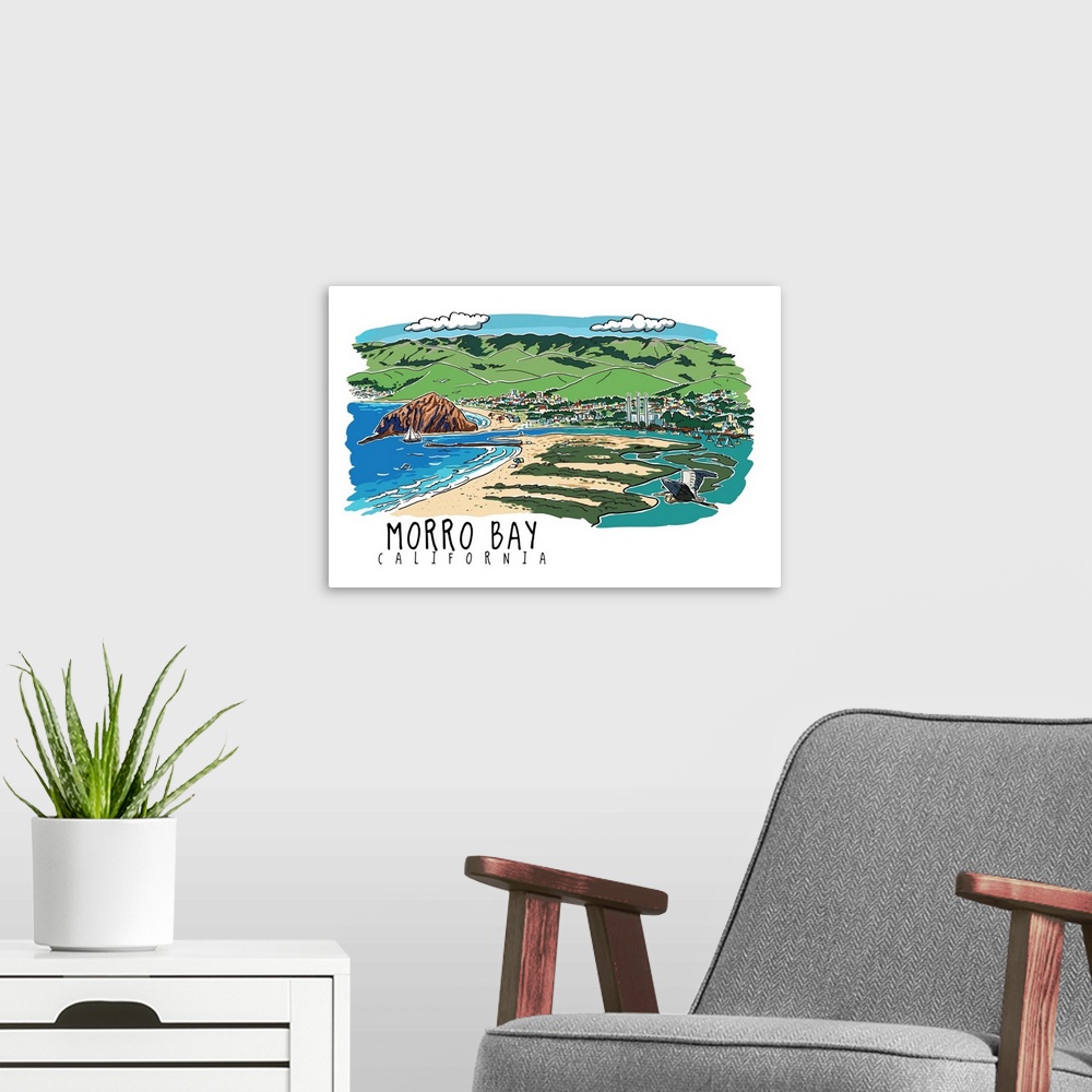 A modern room featuring Morro Bay, California - Line Drawing