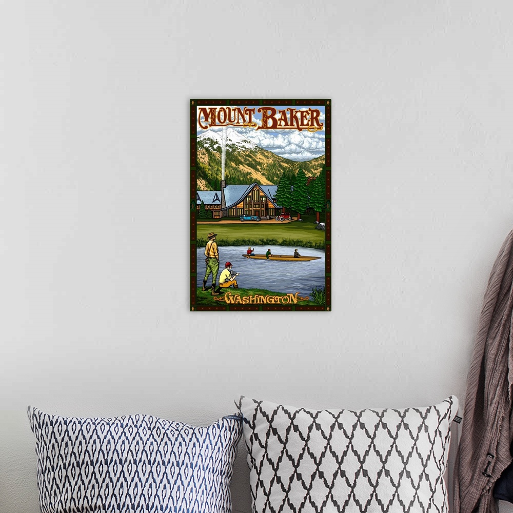 A bohemian room featuring Mount Baker: Retro Travel Poster