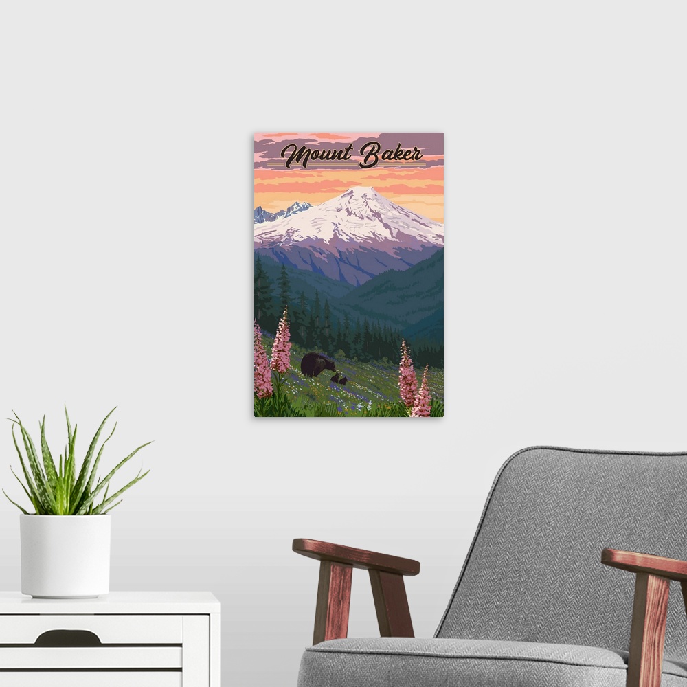 A modern room featuring Mount Baker, Washington - Bears & Spring Flowers