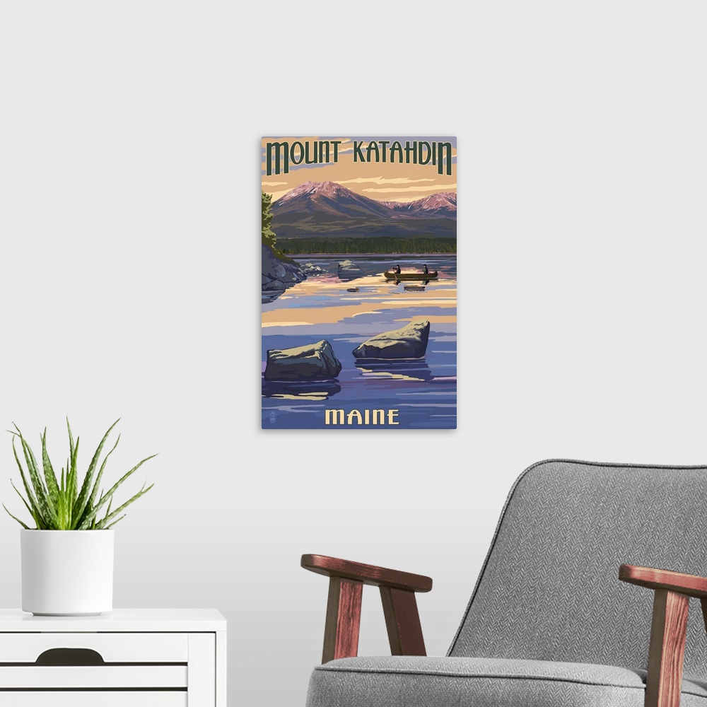 A modern room featuring Mount Katahdin, Maine: Retro Travel Poster