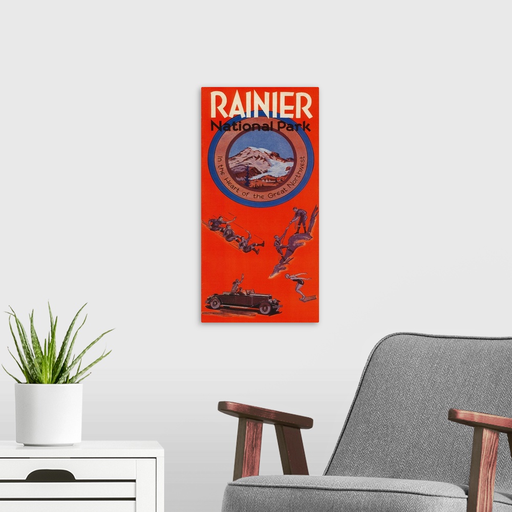 A modern room featuring Mount Rainier Advertising Poster, Mount Rainier, WA