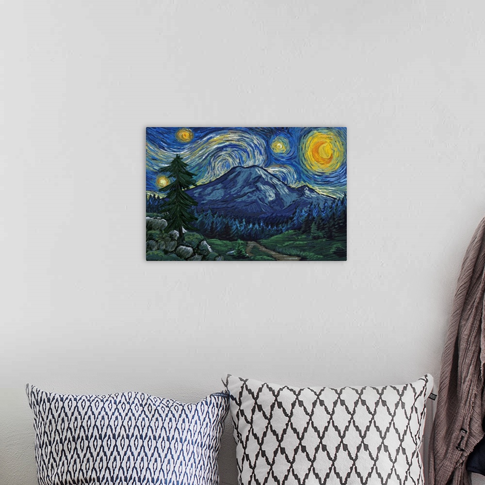 A bohemian room featuring Mount Rainier National Park, Washington - Starry Night National Park Series