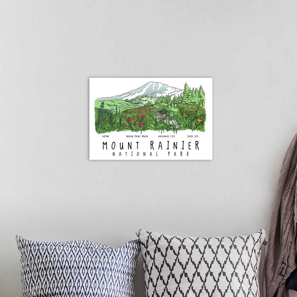 A bohemian room featuring Mount Rainier National Park, Washington - Wildflower Montage