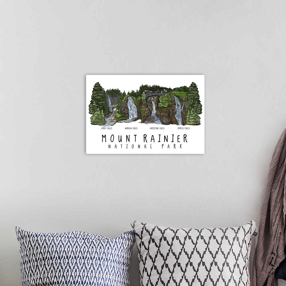 A bohemian room featuring Mount Rainier National Park - Waterfall Montage
