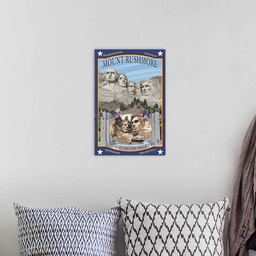 A bohemian room featuring Mount Rushmore National Memorial, SD: Retro Travel Poster