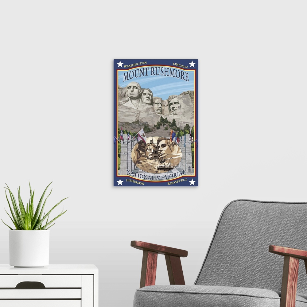 A modern room featuring Mount Rushmore National Memorial, SD: Retro Travel Poster