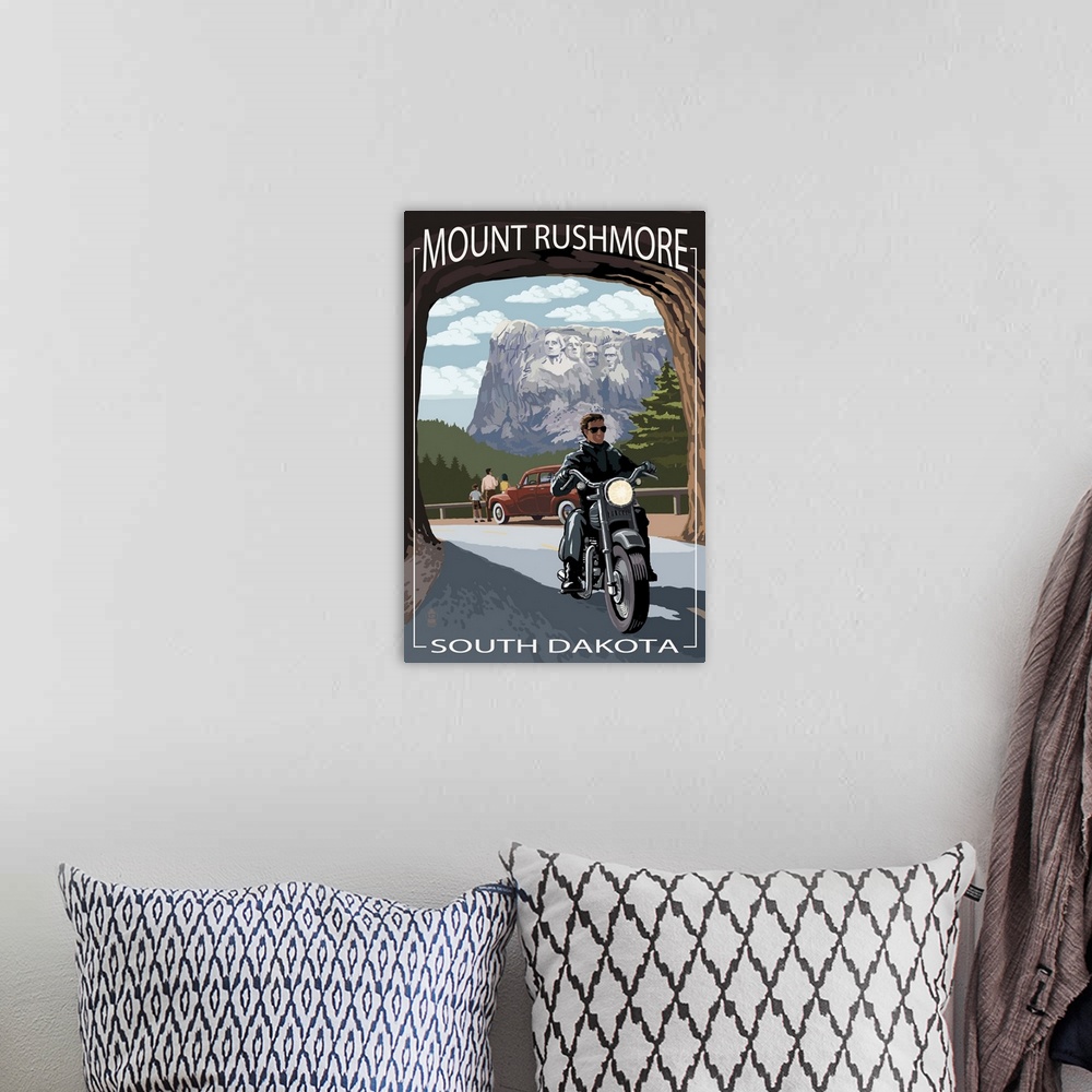 A bohemian room featuring Mount Rushmore National Memorial, South Dakota - Tunnel Scene: Retro Travel Poster