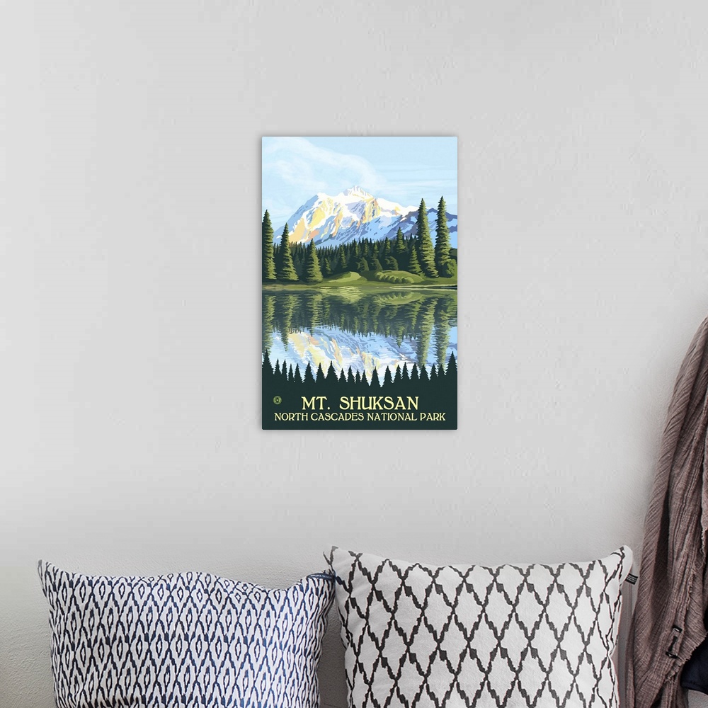 A bohemian room featuring Mount Shuksan - North Cascades National Park, WA: Retro Travel Poster