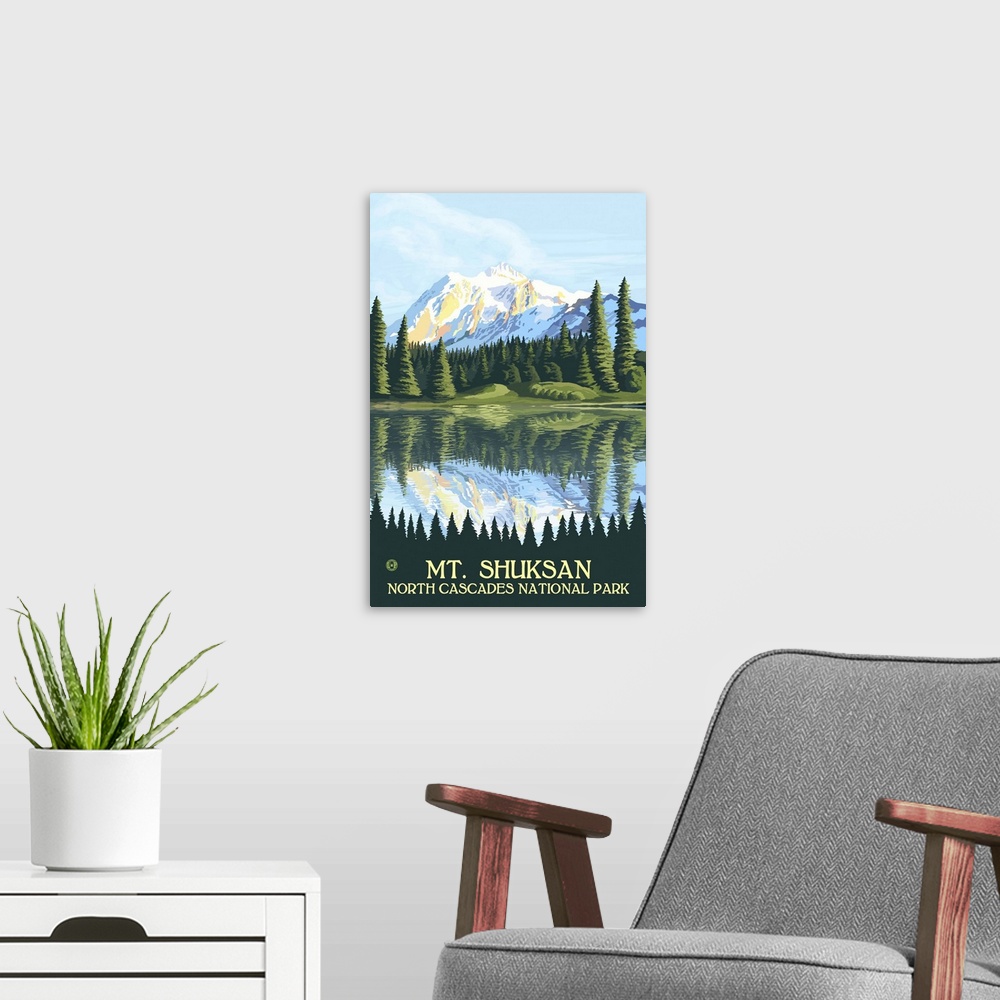 A modern room featuring Mount Shuksan - North Cascades National Park, WA: Retro Travel Poster