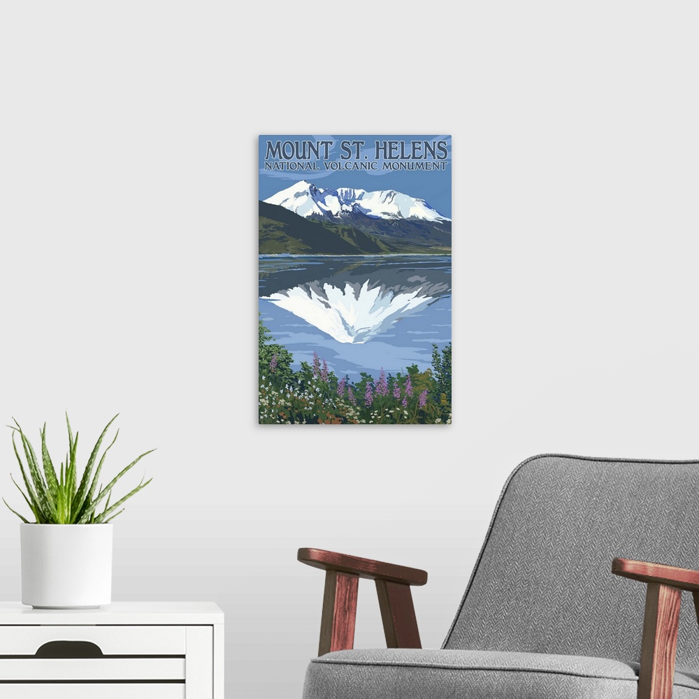 A modern room featuring Mount St. Helens, Washington - Before and After Views: Retro Travel Poster