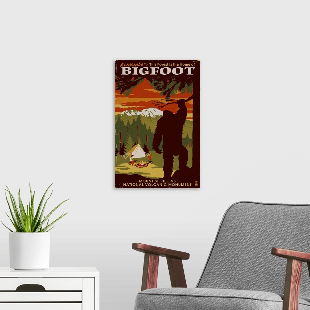 A modern room featuring Mount St. Helens, Washington, Home of Bigfoot