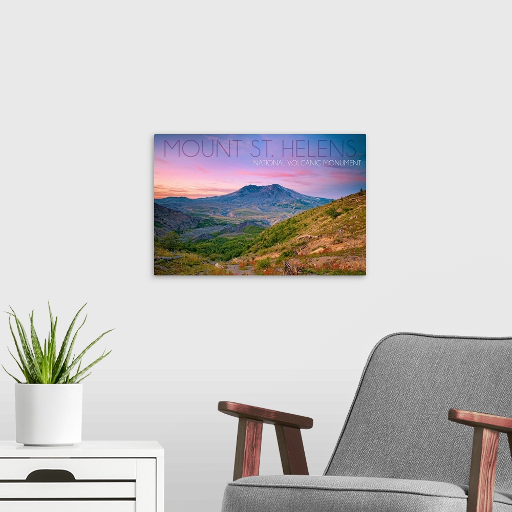 A modern room featuring Mount St. Helens, Washington, Twilight Scene