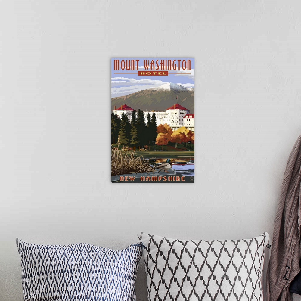 A bohemian room featuring Mount Washington Hotel in Fall - Bretton Woods, New Hampshire: Retro Travel Poster