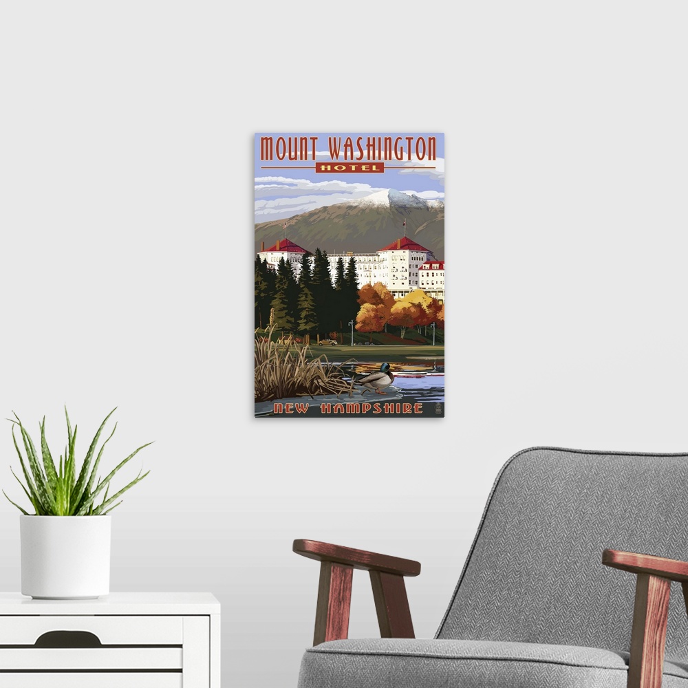 A modern room featuring Mount Washington Hotel in Fall - Bretton Woods, New Hampshire: Retro Travel Poster