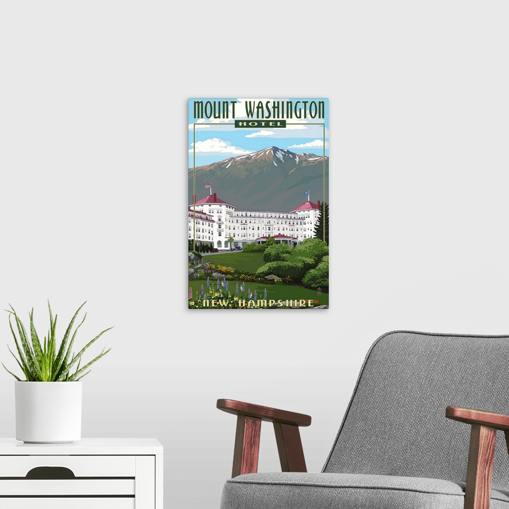 A modern room featuring Mount Washington Hotel in Spring - Bretton Woods, New Hampshire: Retro Travel Poster