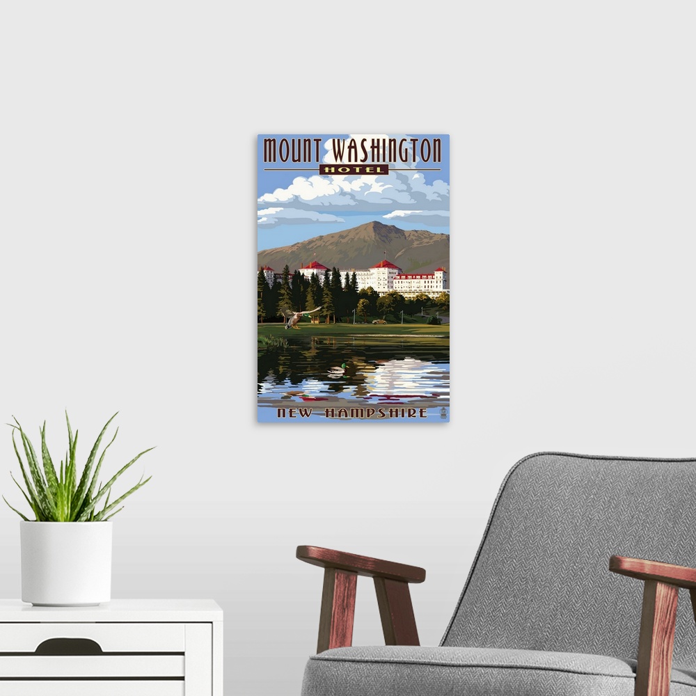 A modern room featuring Mount Washington Hotel in Summer - Bretton Woods, New Hampshire: Retro Travel Poster
