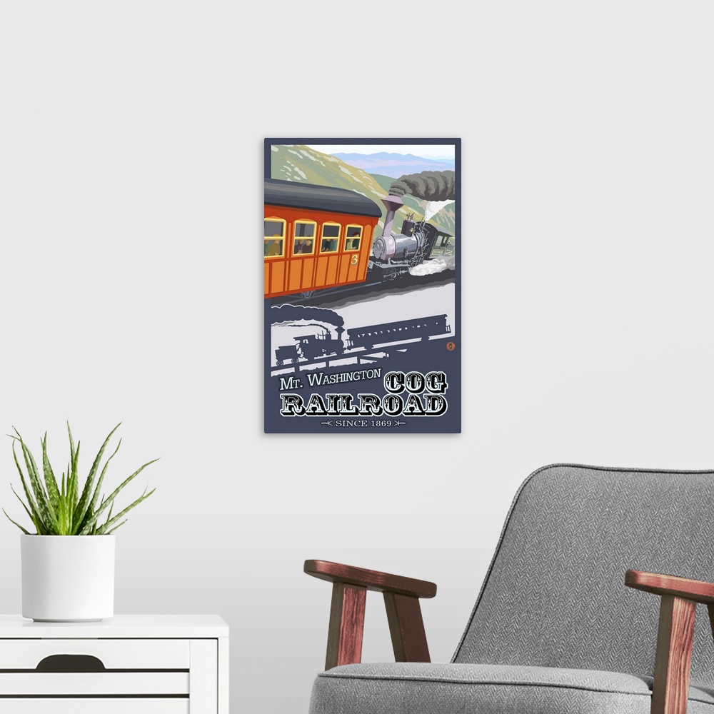 A modern room featuring Mount Washington, New Hampshire - Cog Railroad: Retro Travel Poster