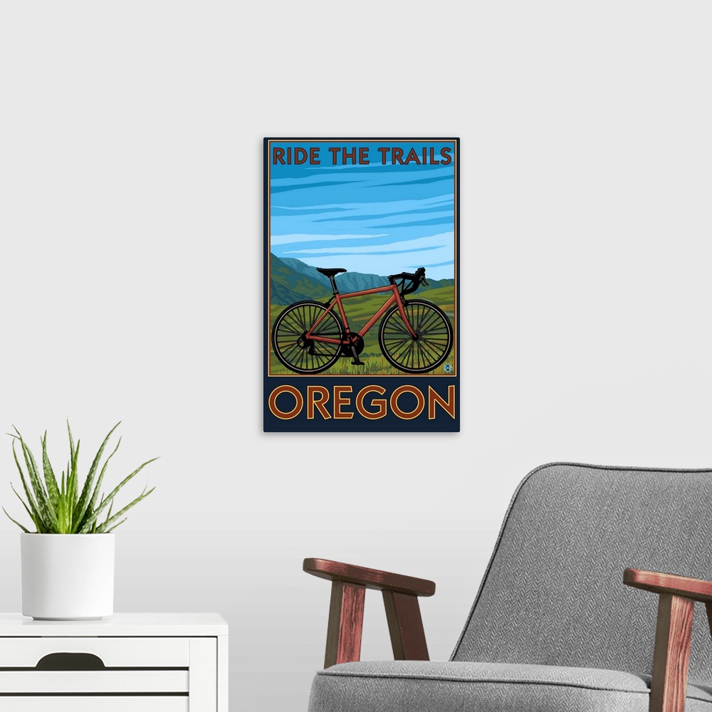 A modern room featuring Mountain Bike (valley) - Oregon: Retro Travel Poster